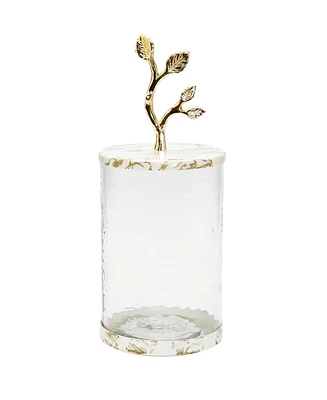 Glass Canister with Gold-Tone Marble Lid and Leaf Handle