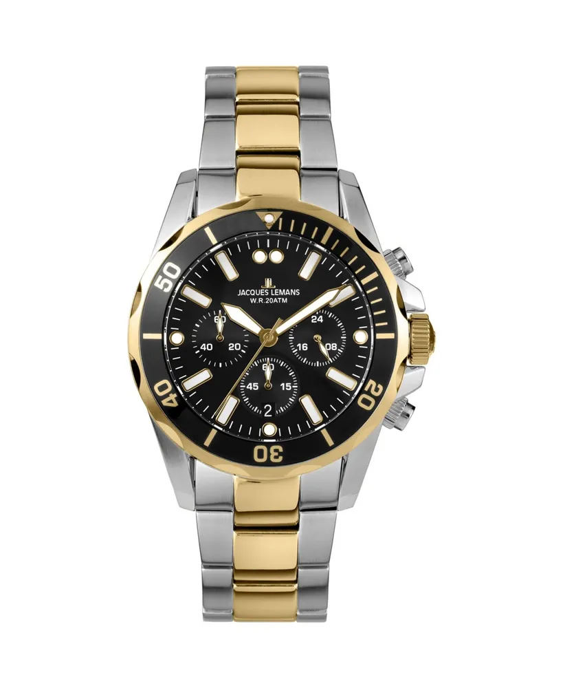 Jacques Lemans Men's Liverpool Watch with Solid Stainless Steel Strap, Ip-/Ip-Gold Bicolor, Chronograph