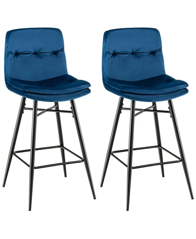 2 Pieces 29 Inch Velvet Bar Stools Set with Tufted Back and Footrests