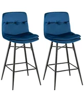 2 Pieces 29 Inch Velvet Bar Stools Set with Tufted Back and Footrests