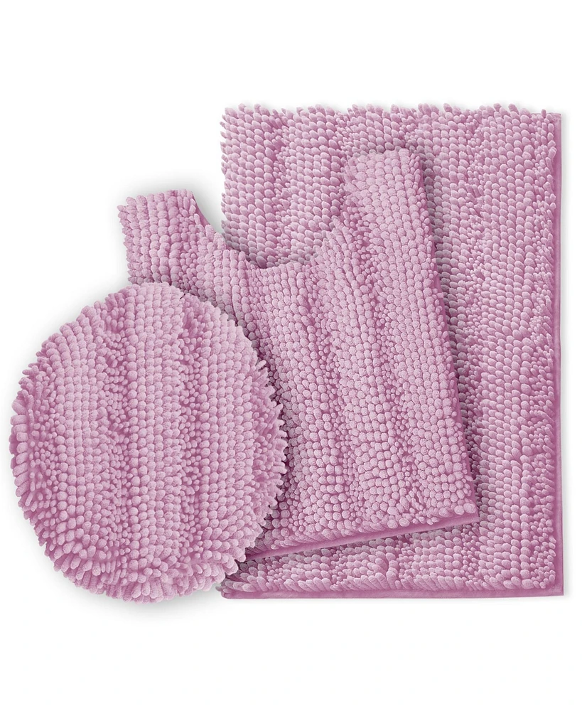 3 Piece Ultra Soft Non Slip Chenille Bath Rug - Large + Contour + Seat Cover