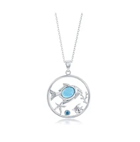 Sterling Silver Larimar Fish w/ Starfish, Coral & Blue Cz Necklace