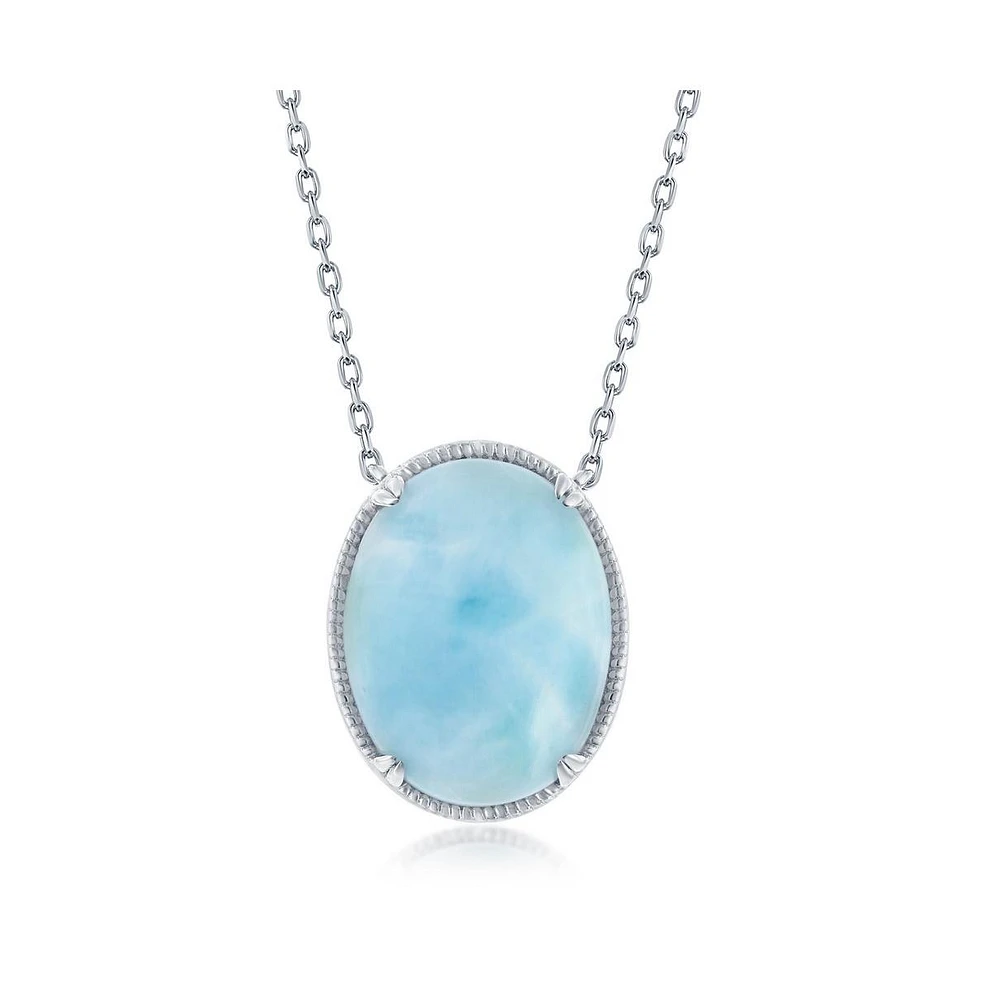 Caribbean Treasures Sterling Silver Oval Larimar Filigree Design Necklace