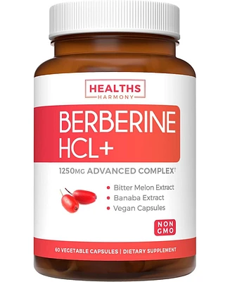 Healths Harmony Berberine Hcl Plus Capsules, Blood Sugar Support Supplement & Ampk Metabolic Activator, Appetite Suppressant for Weight Loss, Health's