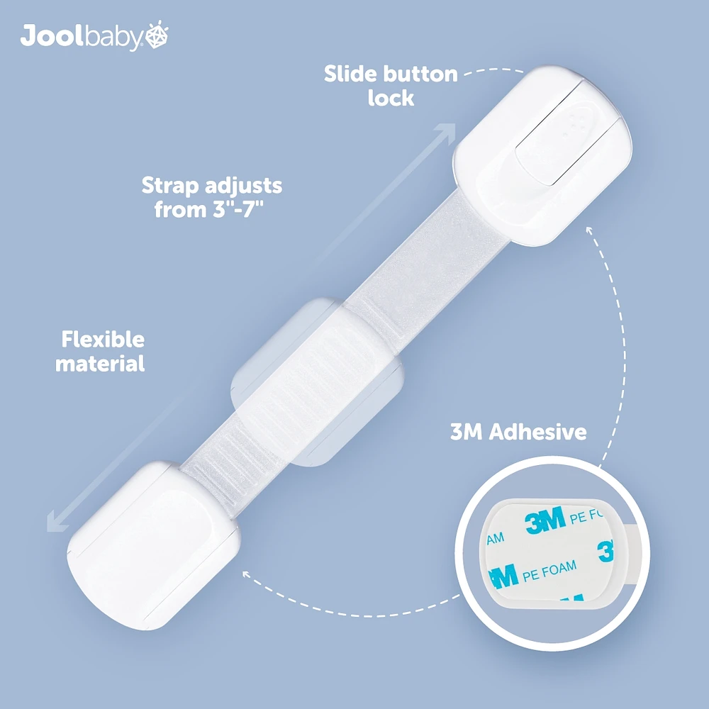 Jool Baby Toddler Multi-Use Safety Strap for Cabinets, Fridges, Drawers, Damage-Free Adhesives Safety Set