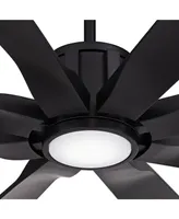 Possini Euro Design 80" Defender Modern Industrial Outdoor Ceiling Fan with Dimmable Led Light Remote Control Matte Black Damp Rated for Patio Exterio