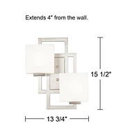 Possini Euro Design Lighting on the Square Modern Wall Light Sconces Set of 2 Brushed Nickel Hardwired 13.75" 2-Light Fixture Opal Glass for Bedroom B