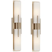 Midtown Modern Wall Lights Set of 2 Burnished Brass Gold Metal Hardwired 4.5" Fixture White Glass Shade for Bedroom Bathroom Vanity Living Room Home H