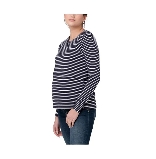 Ripe Maternity Stripe Layered Nursing Top Indigo/White