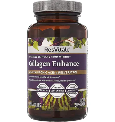 ResVitale Collagen Enhance Anti Aging Skin Care Collagen Supplement - Hydrolyzed Collagen Peptides with Hyaluronic Acid and Resveratrol