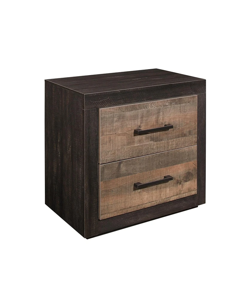 Contemporary Style Bedroom Nightstand Natural Wood Grain Look Two Tone Finish Bedside Table Mdf Veneer