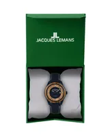 Jacques Lemans Men's Eco Power Watch with Appleskin and Solid Stainless Steel Strap Ip-Blue 1-2116