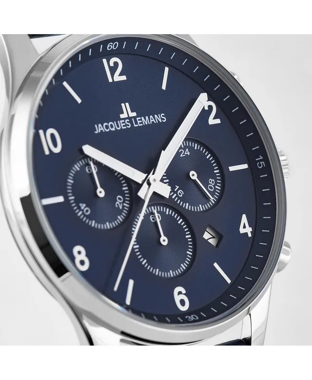 Jacques Lemans Men\'s London Watch with Leather Strap, Solid Stainless  Steel, Chronograph | Connecticut Post Mall