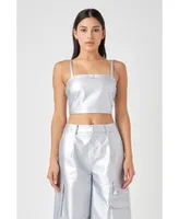 Grey Lab Women's Faux Leather Crop Top