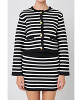 English Factory Women's Knit Striped Sweater Cardigan