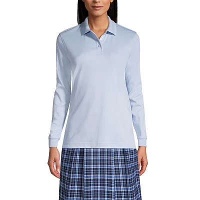 Lands' End Women's School Uniform Long Sleeve Interlock Polo Shirt