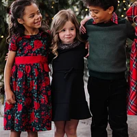 Hope & Henry Little Girls Short Sleeve Ruffle Collar Party Dress with Bow, Toddler|Child