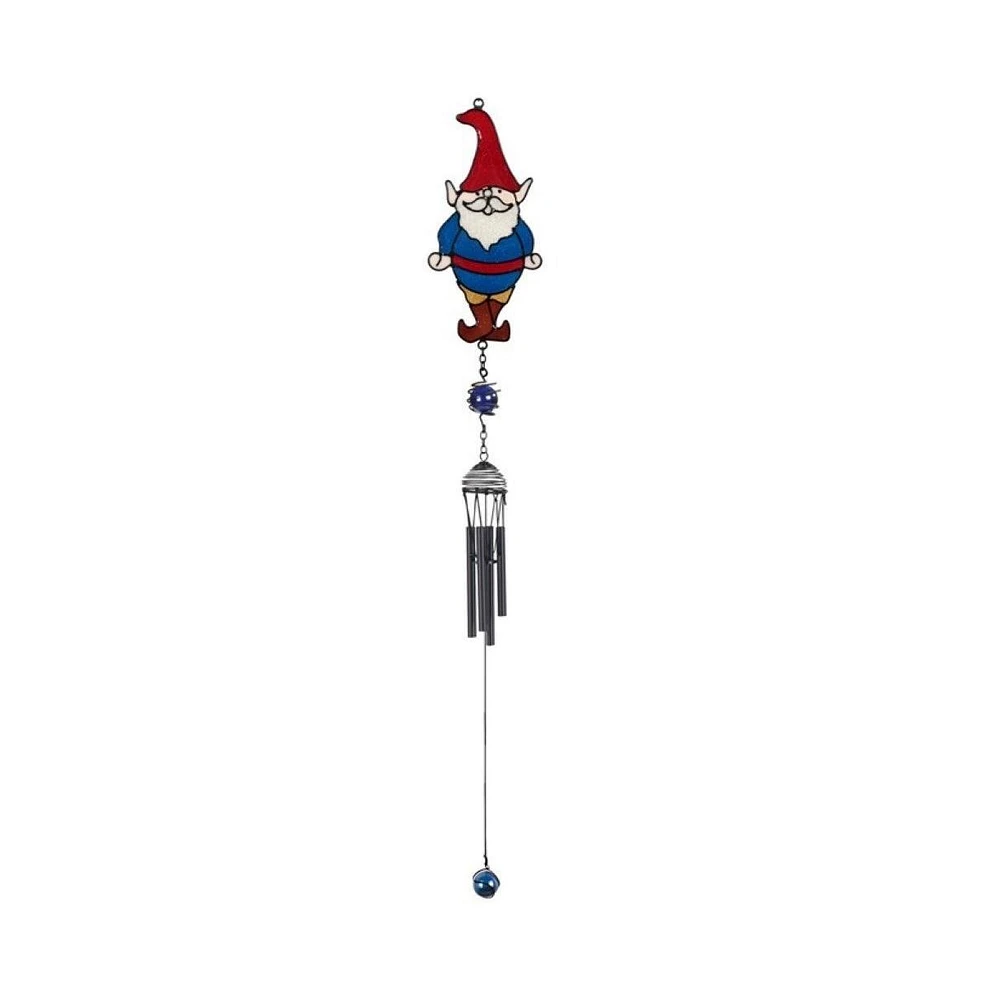 30" Long Gnome with Red Hat Black Coated Gem Wind Chime