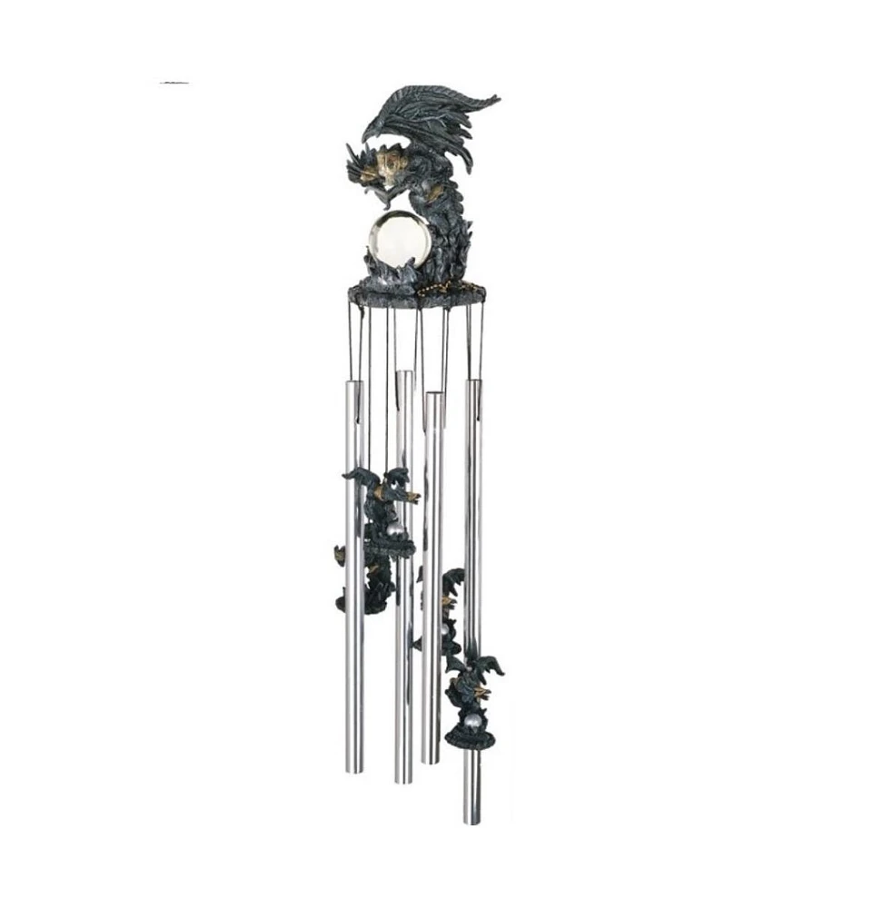 23" Long Black Dragon with Faux Crystal Round Top Wind Chime