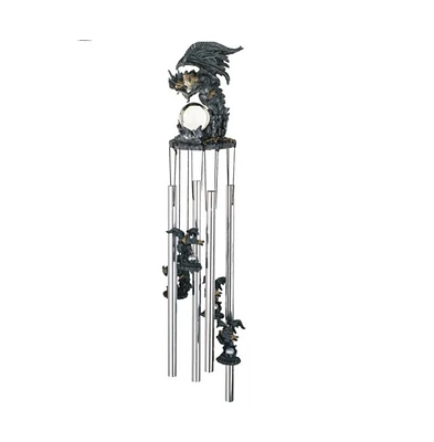 23" Long Black Dragon with Faux Crystal Round Top Wind Chime