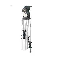 23" Long Black Dragon with Faux Crystal Round Top Wind Chime