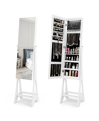 Costway Led Jewelry Cabinet Armoire with Bevel Edge Mirror Organizer Mirrored Standing