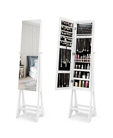 Costway Led Jewelry Cabinet Armoire with Bevel Edge Mirror Organizer Mirrored Standing