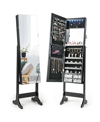 Costway Jewelry Cabinet Armoire Full Length Frameless Mirror Lockable with Lights