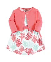 Touched by Nature Toddler Girls Organic Cotton Dress and Cardigan 2pck, Coral Reef