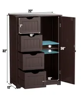 Wooden 4 Drawer Bathroom Cabinet Storage Cupboard 2 Shelves Free Standing