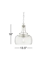 Charleston Brushed Nickel Hanging Pendant Lighting 13.5" Wide Modern Industrial Led Clear Glass Shade Fixture for Dining Room Living Home Foyer Kitche