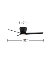 52" Auria Modern Outdoor 3 Blade Hugger Ceiling Fan with Dimmable Led Light Remote Control Matte Black Opal Glass Damp Rated for Patio Exterior House
