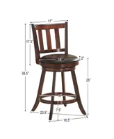 2 Pieces 360 Degree Swivel Wooden Counter Height Bar Stool Set with Cushioned Seat