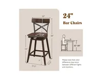 Set of 2 Wooden Swivel Bar Stools with Open X Back and Footrest