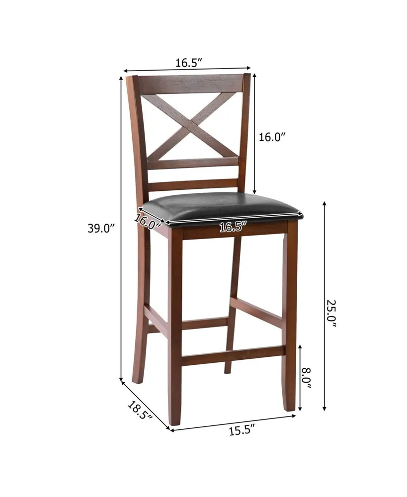 Set of 2 Bar Stools 25 Inch Counter Height Chairs with Pu Leather Seat