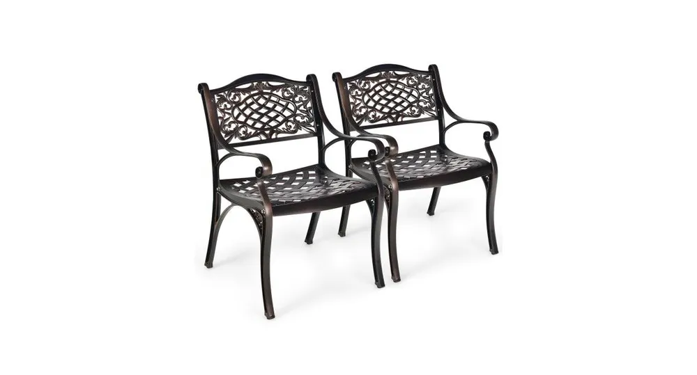 2-Piece Outdoor Cast Aluminum Chairs with Armrests and Curved Seats-Copper