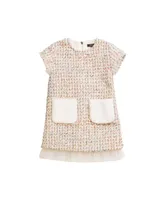 Imoga Collection Big Girls Tanner FW23 Confetti Novelty Jacquard And Faux Fur Pocket Dress