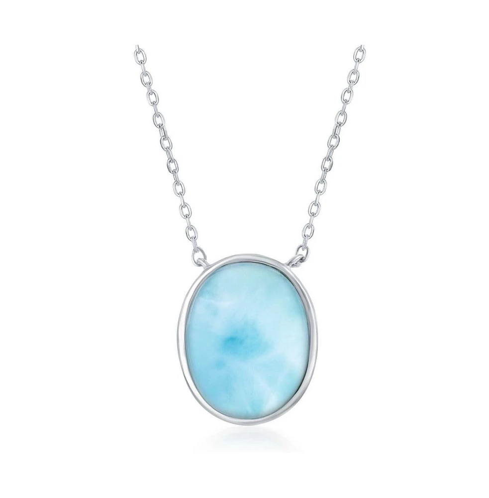 Sterling Silver Bezel Set Oval Larimar Necklace