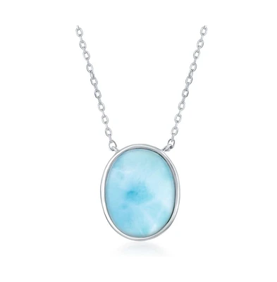 Sterling Silver Bezel Set Oval Larimar Necklace