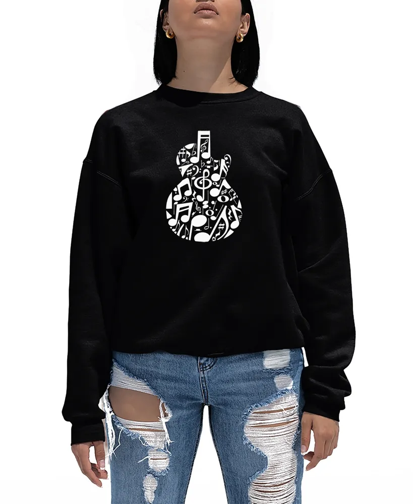 La Pop Art Women's Music Notes Guitar Word Crewneck Sweatshirt