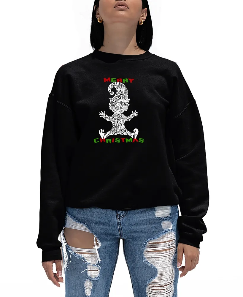 La Pop Art Women's Christmas Elf Word Crewneck Sweatshirt