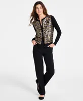 Jm Collection Women's Leopard Sequin Party Cardigan Sweater, Created for Macy's