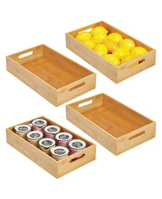 mDesign Wide Bamboo Kitchen Fridge Organizer Bin Box Tray, 4 Pack, Natural Wood