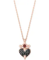 Enchanted Disney Fine Jewelry Black Diamond (1/10 ct. t.w.) & Garnet Accent Heart & Dagger Evil Queen Pendant Necklace in 10k Rose Gold, 16" + 2" exte