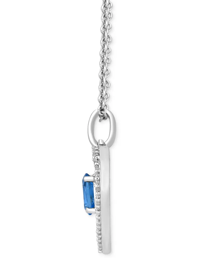 Enchanted Disney Fine Jewelry Swiss Blue Topaz (5/8 ct. t.w.) & Diamond (1/6 ct. t.w.) Princess Heart Filigree Pendant Necklace in Sterling Silver & 1