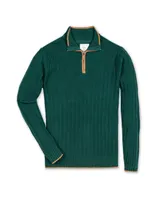 Hope & Henry Men's Organic Half Zip Sweater with Suede Trim