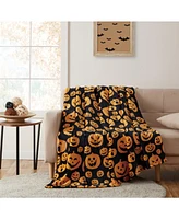 Kate Aurora Autumn Living Halloween Jack-o'-Lantern Pumpkins Orange & Black Ultra Plush Throw Blanket