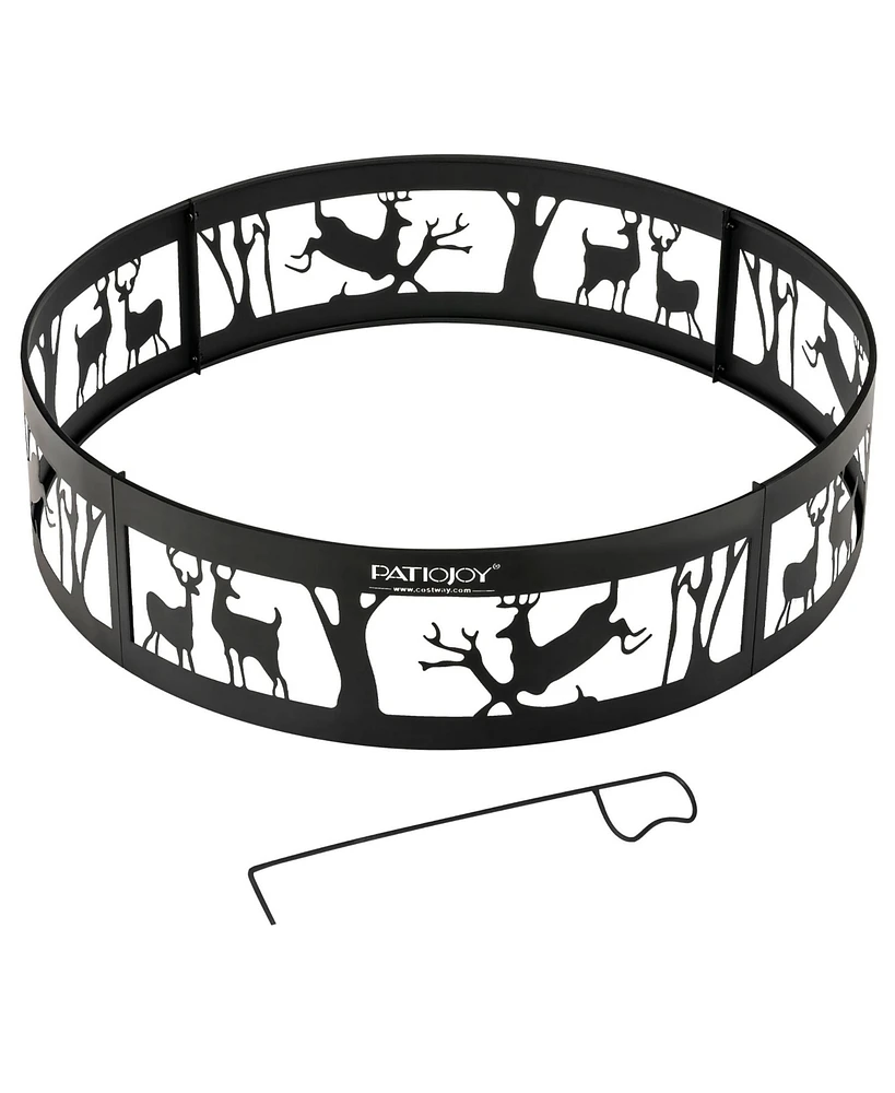 36'' Metal Fire Pit Ring Deer w/Extra Poker Bonfire Liner