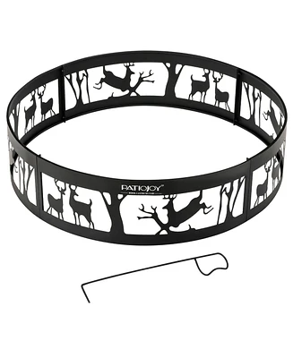 36'' Metal Fire Pit Ring Deer w/Extra Poker Bonfire Liner