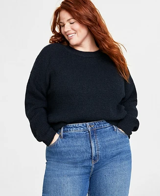 On 34th Plus Crewneck Long-Sleeve Shaker Sweater, Created for Macy's